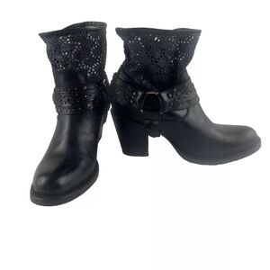 Pistolero Black Cowgirl Boots With Crochet Top Size 23 Bohemian Western US‎ 6.5